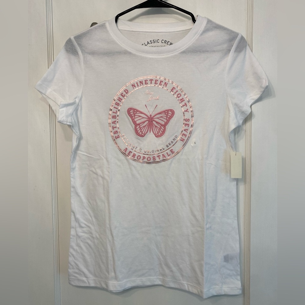 Aeropostale White and Pink “Classic Crew” Short Sleeve Tee